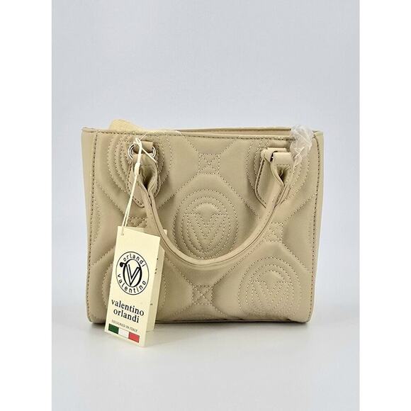 $299 Valentino Orlandi Quilted Shoulder Bag w/ Pendant Vegan Light Taupe New - Picture 3 of 15